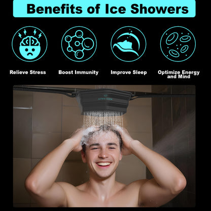 Astral Glow Ice Shower, Ice Plunge Tub - Cold Shower Attachment for Cryotherapy - XL Ice Cube Tray Included - Black, Instant Set-up for Convenient Ice Baths - Ice Bath Tub, Cold Shower Chiller