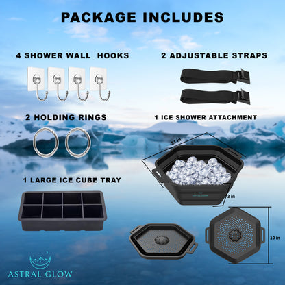 Astral Glow Ice Shower, Ice Plunge Tub - Cold Shower Attachment for Cryotherapy - XL Ice Cube Tray Included - Black, Instant Set-up for Convenient Ice Baths - Ice Bath Tub, Cold Shower Chiller