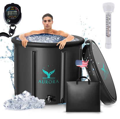 Aurora XL Ice Bath Tub For Up To 6'7 - Heavy Duty Upgraded Ice Bath, Ice Plunge Tub - Thermometer & Timer Included - Inflatable Ice Bath - Black, Portable Ice Bath, Ice Tubs for Cold Plunge