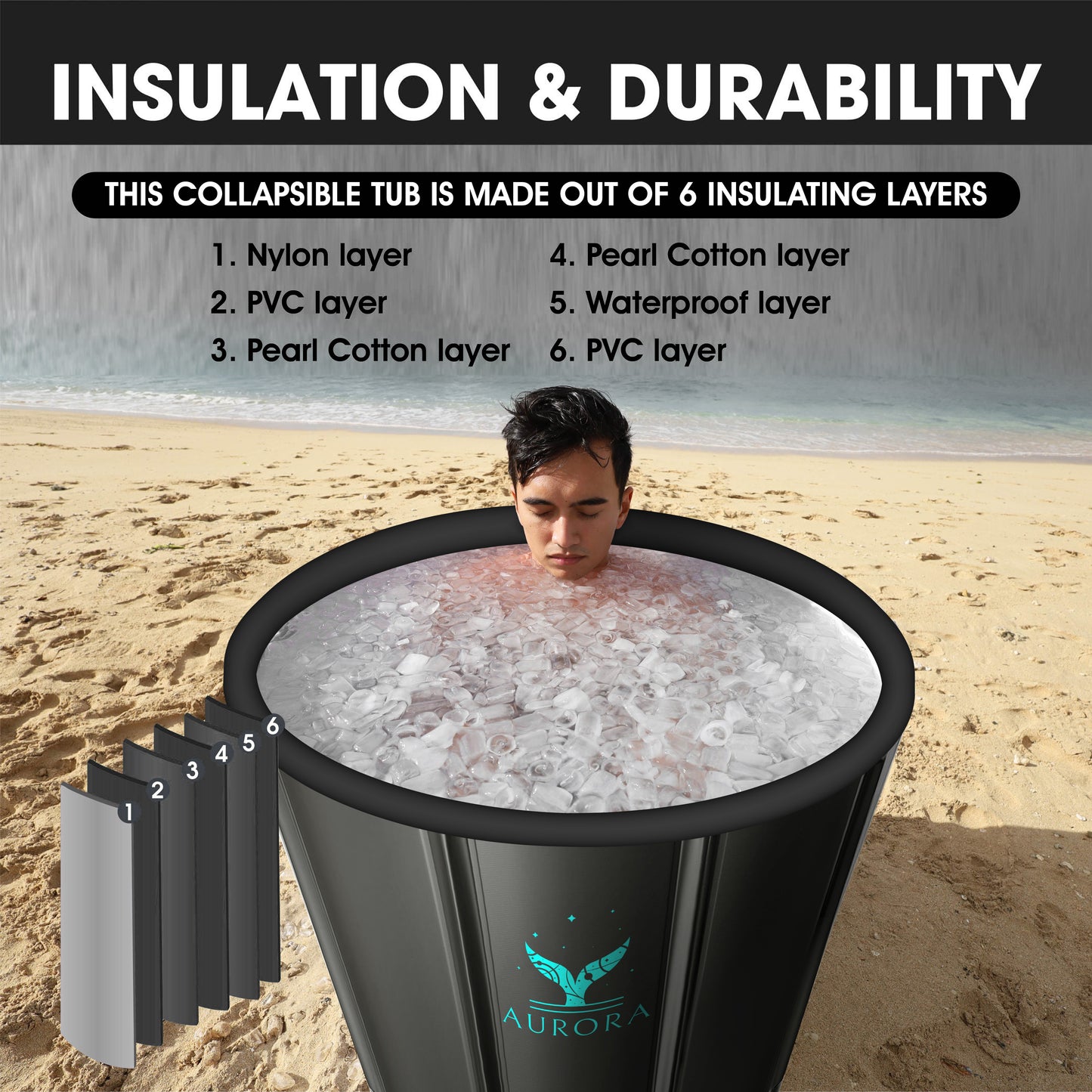 Aurora XL Ice Bath Tub For Up To 6'7 - Heavy Duty Upgraded Ice Bath, Ice Plunge Tub - Thermometer & Timer Included - Inflatable Ice Bath - Black, Portable Ice Bath, Ice Tubs for Cold Plunge