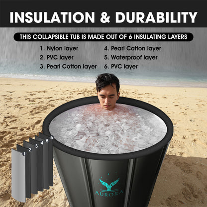 Aurora XL Ice Bath Tub For Up To 6'7 - Heavy Duty Upgraded Ice Bath, Ice Plunge Tub - Thermometer & Timer Included - Inflatable Ice Bath - Black, Portable Ice Bath, Ice Tubs for Cold Plunge